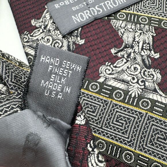 Vintage Robert Talbott Silk Tie Mens Burgundy Greek Key Column 90s Made in USA - Picture 9 of 10